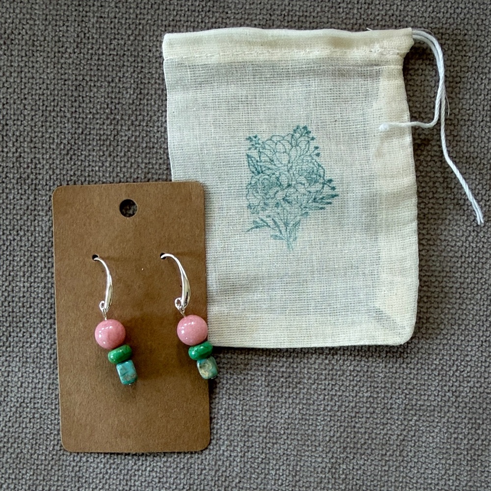 Pink, Green, Turquoise Blue Gemstone Earrings:Handmade NWT- Anthro Inspired Boho